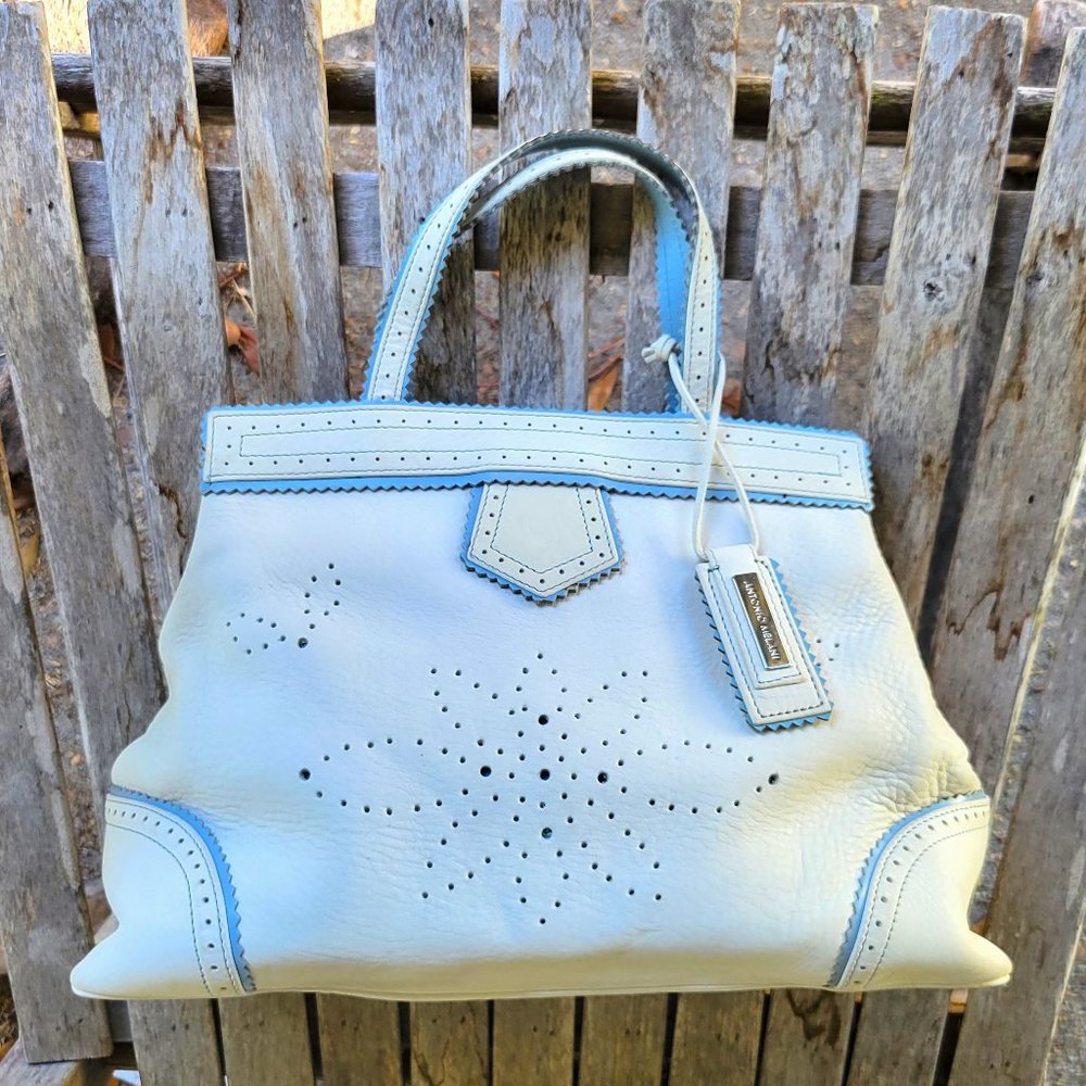 ANTONIO MELANI Off White Nubuck Leather Satchel Bag